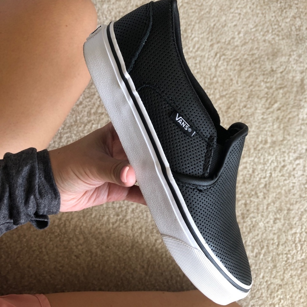 Black Perf Leather Slip- on vans (womens)